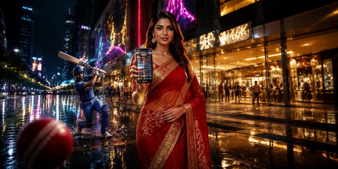 Promotion banner with cricket betting theme in Mumbai setting